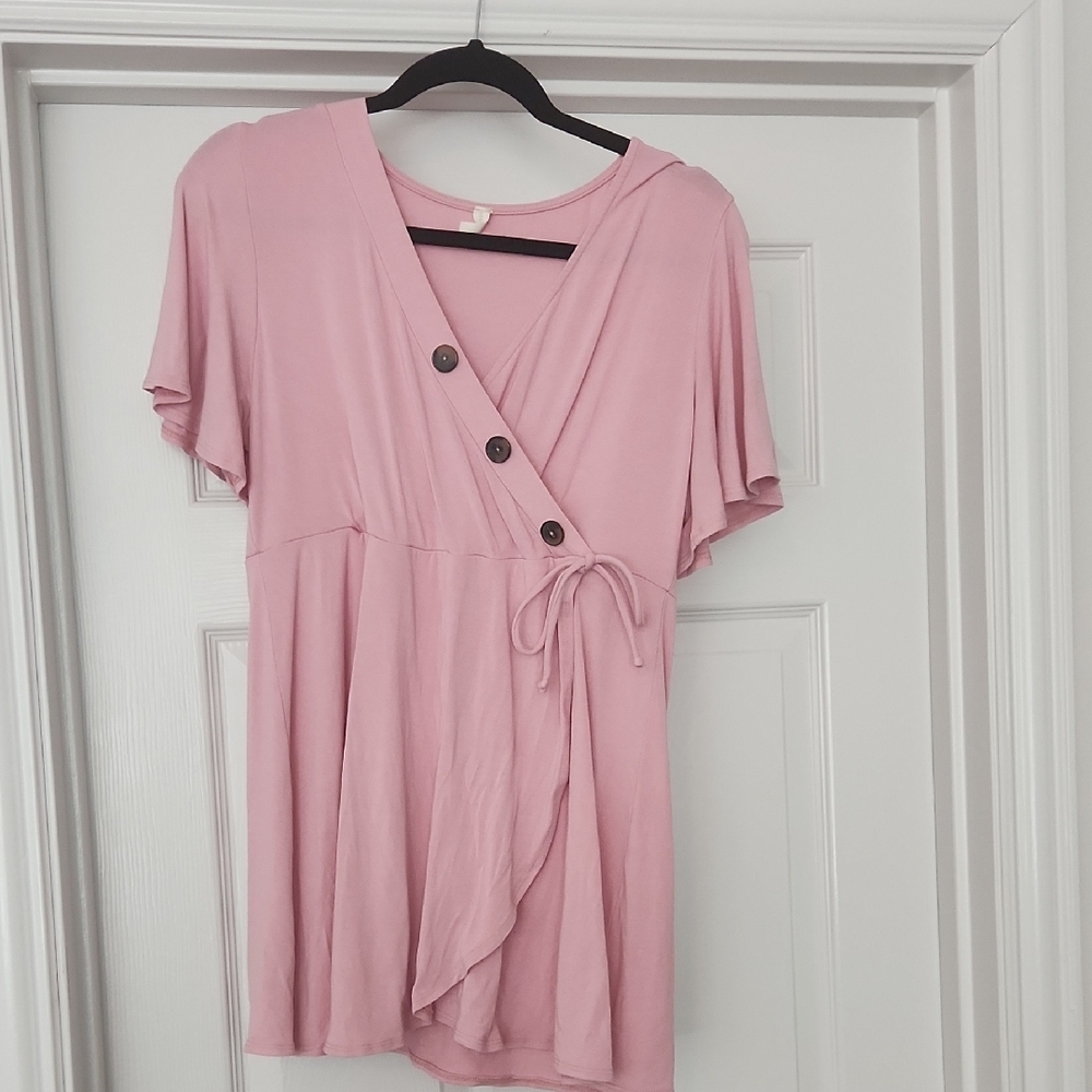 PinkBlush Mauve Short Sleeve Button Accent Wrap Nursing Top